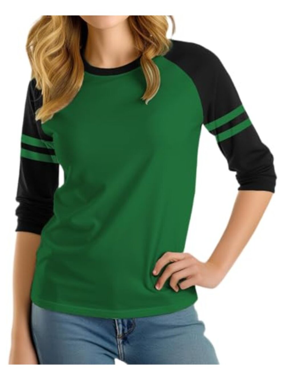 Decrum Striped Raglan Shirt Womens 3/4 Sleeve Baseball Tee Soft Poly Cotton